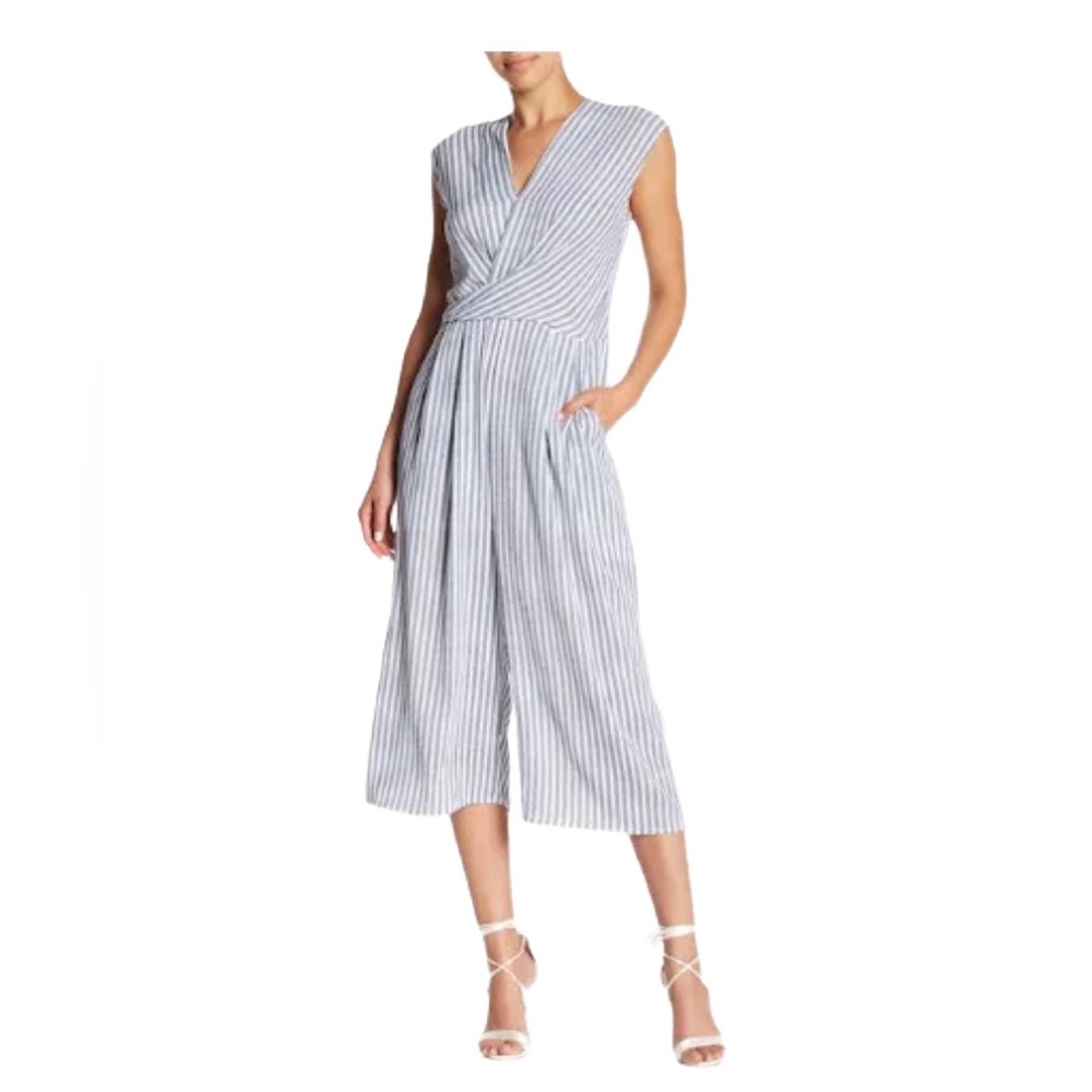 Elodie Blue and White Striped Wide Leg Jumpsuit Size L